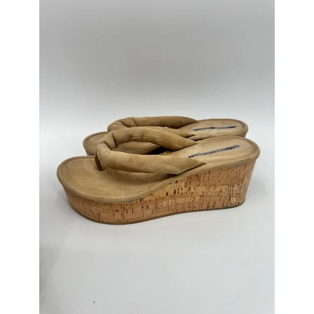 Veronica Beard Platform Sandal Women 9.5 Tan Cork Wedge Suede Thong